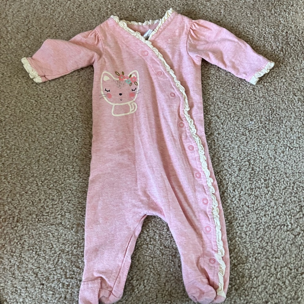 Pink Baby One Piece with Cat Design